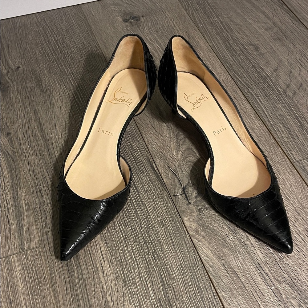 Christian Louboutin Black Croc-Embossed Heels
